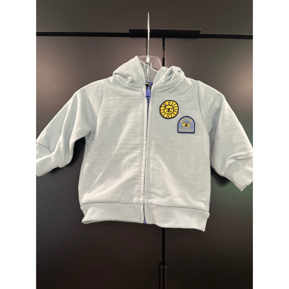 Mon Coeur Patches Baby Zipper Hoodie Sterling Blue Reclaimed Cotton 3-6M
